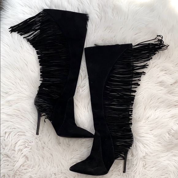 Black leather & suede high heel boots - Picture 3 of 9